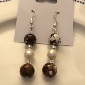 Hand Crafted Amber Beaded and Pearl Earrings